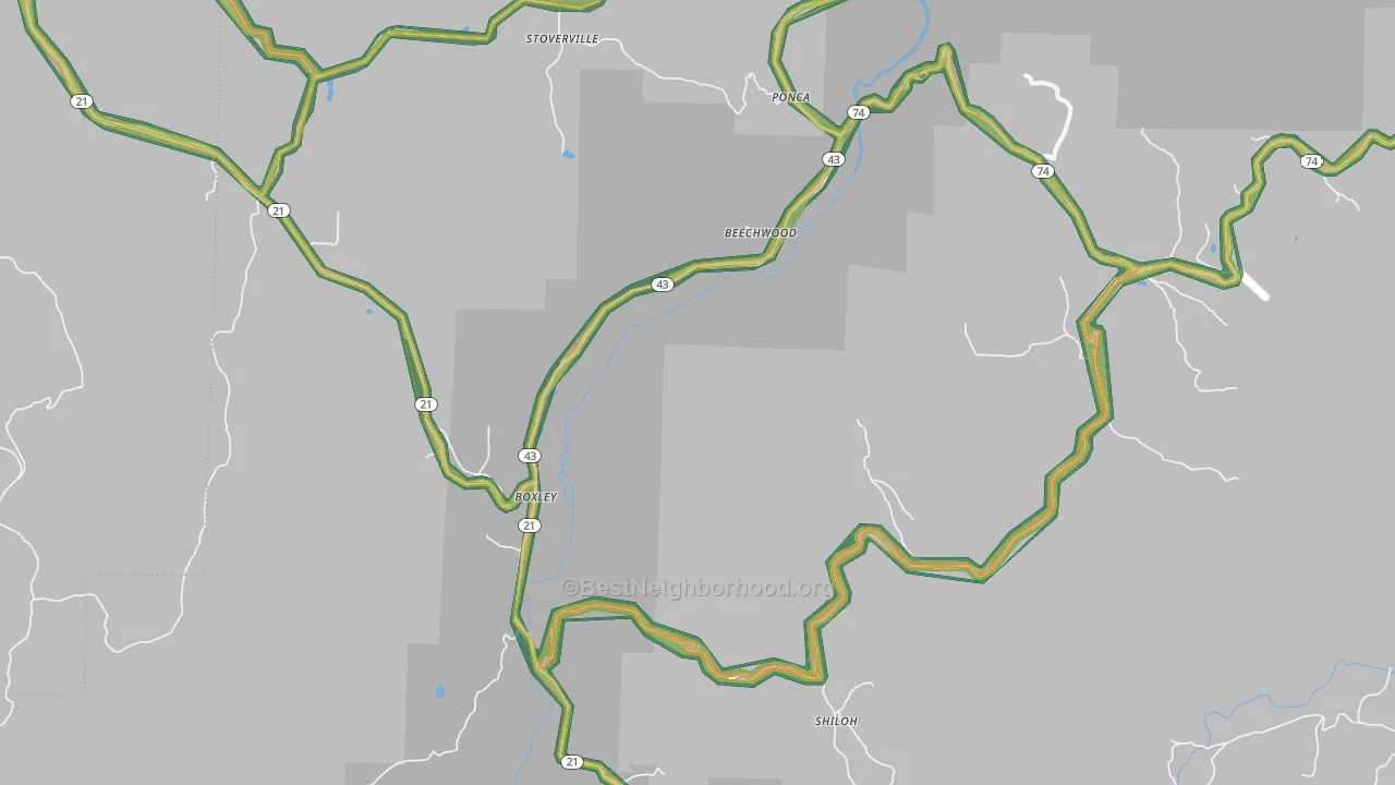 Ponca, AR Map of Noise Levels in Ponca