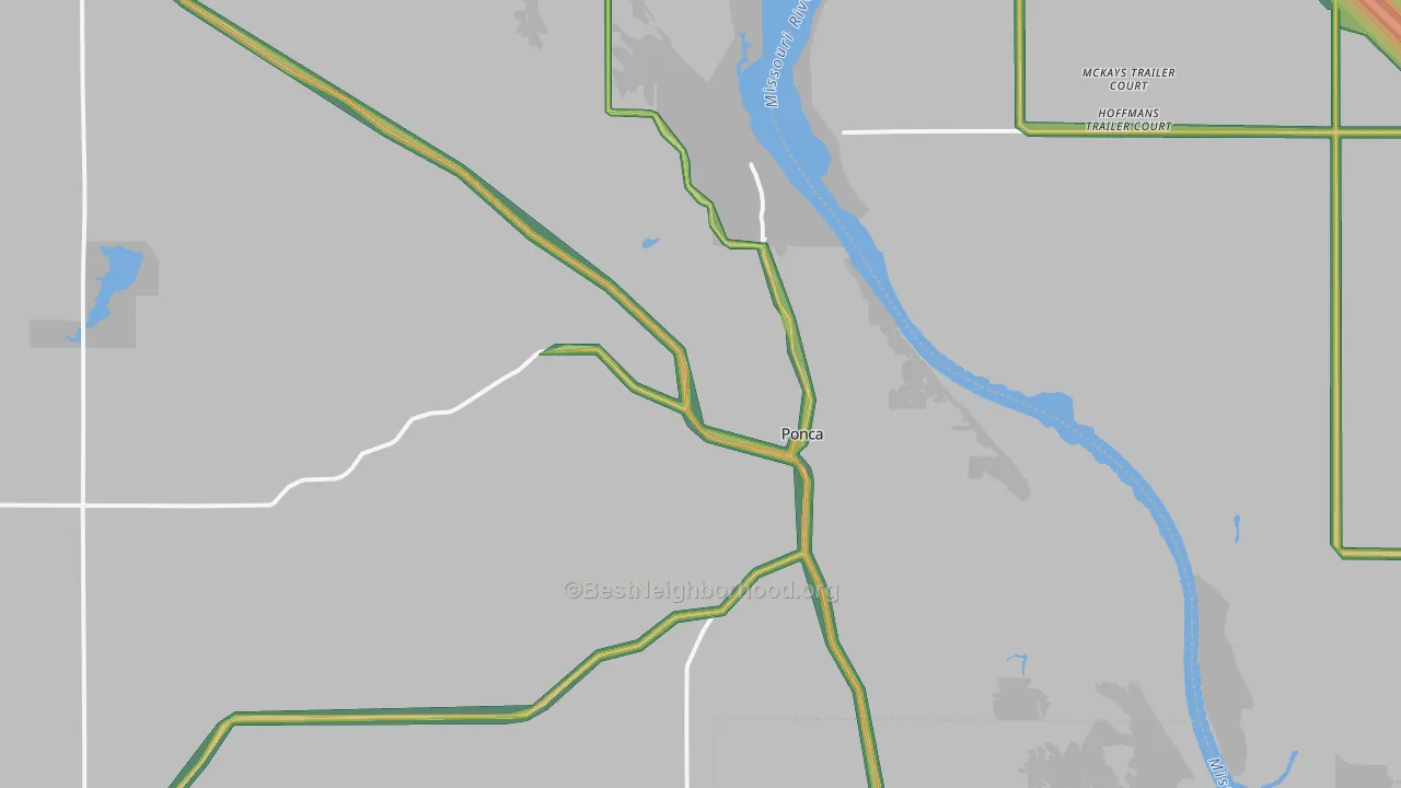 Ponca, NE Map of Noise Levels in Ponca