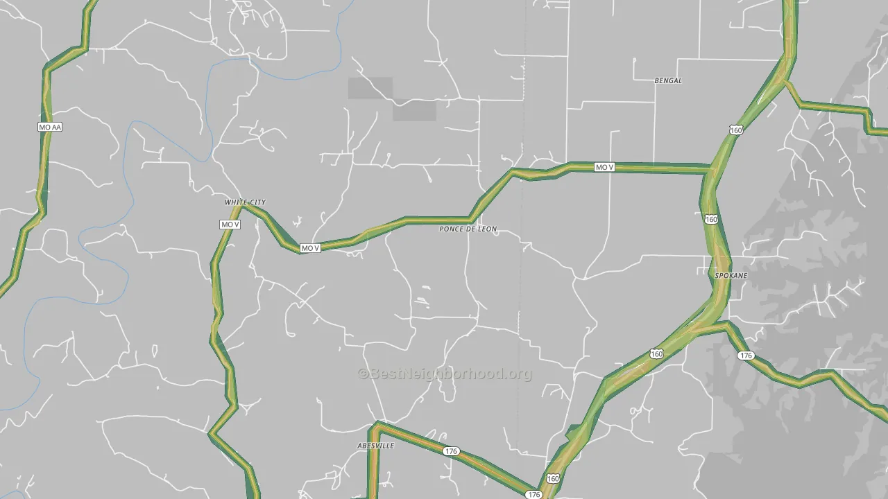 Ponce De Leon, MO Map of Noise Levels in Ponce De Leon
