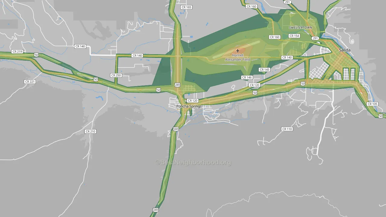 Poncha Springs, CO Map of Noise Levels in Poncha Springs