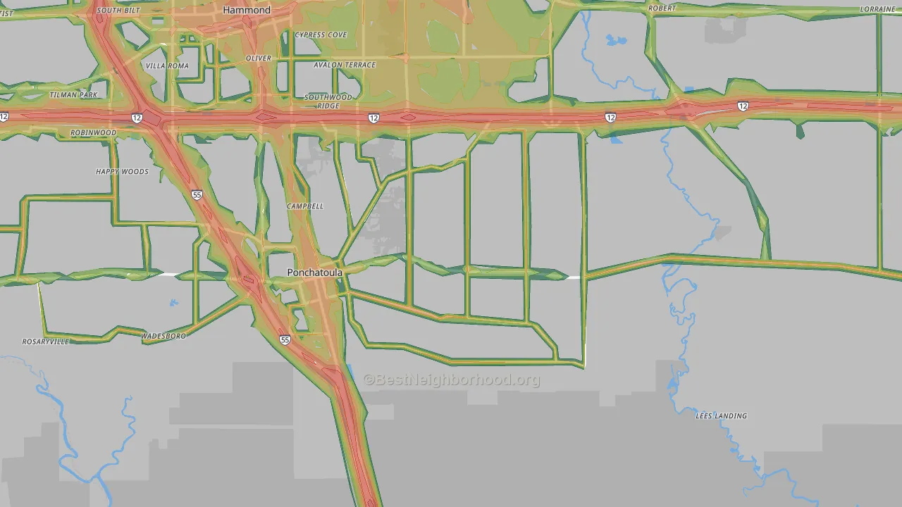 Ponchatoula, LA Map of Noise Levels in Ponchatoula