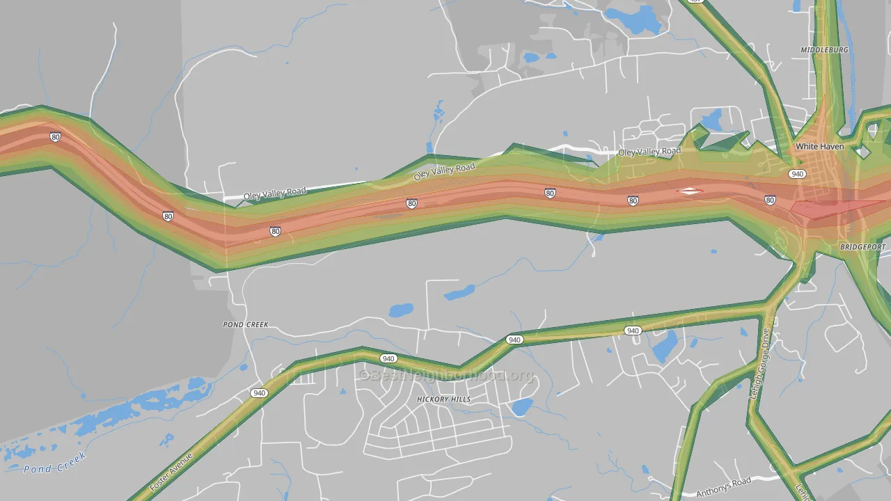 Pond Creek, PA Map of Noise Levels in Pond Creek