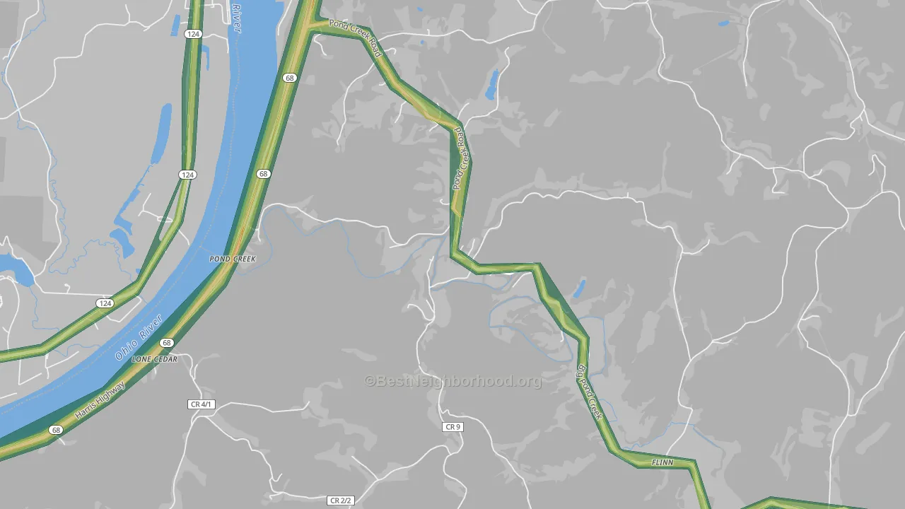 Pond Creek, WV Map of Noise Levels in Pond Creek