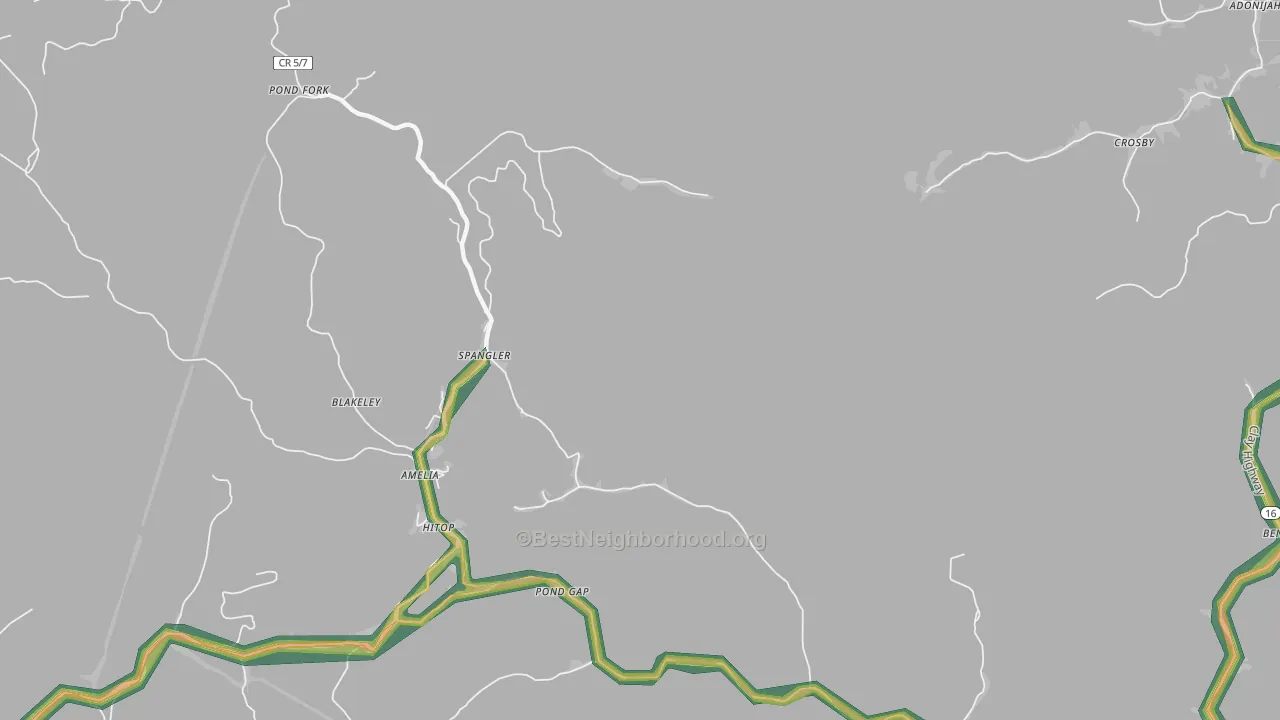 Pond Gap, WV Map of Noise Levels in Pond Gap