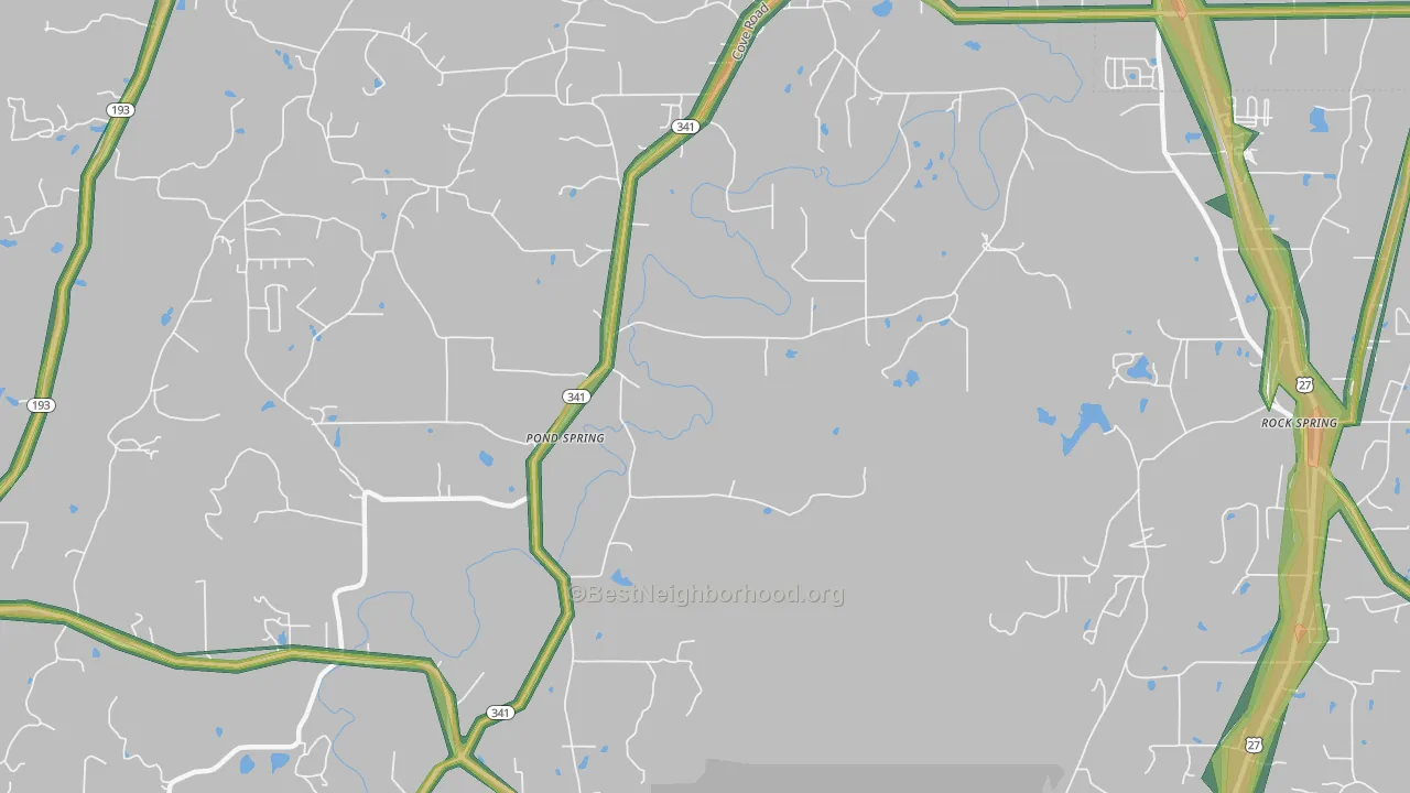 Pond Spring, GA Map of Noise Levels in Pond Spring