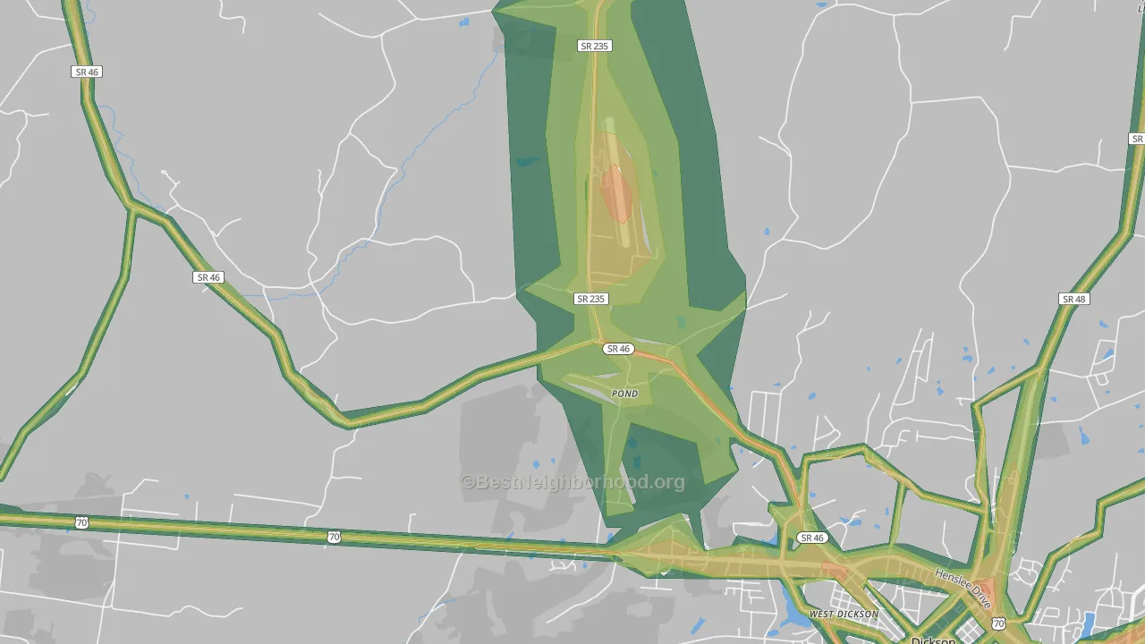 Pond, TN Map of Noise Levels in Pond