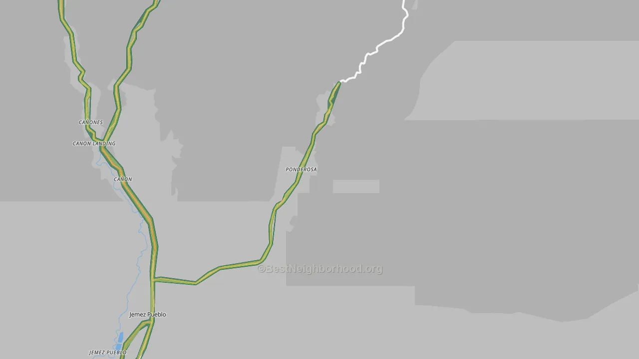 Ponderosa, NM Map of Noise Levels in Ponderosa