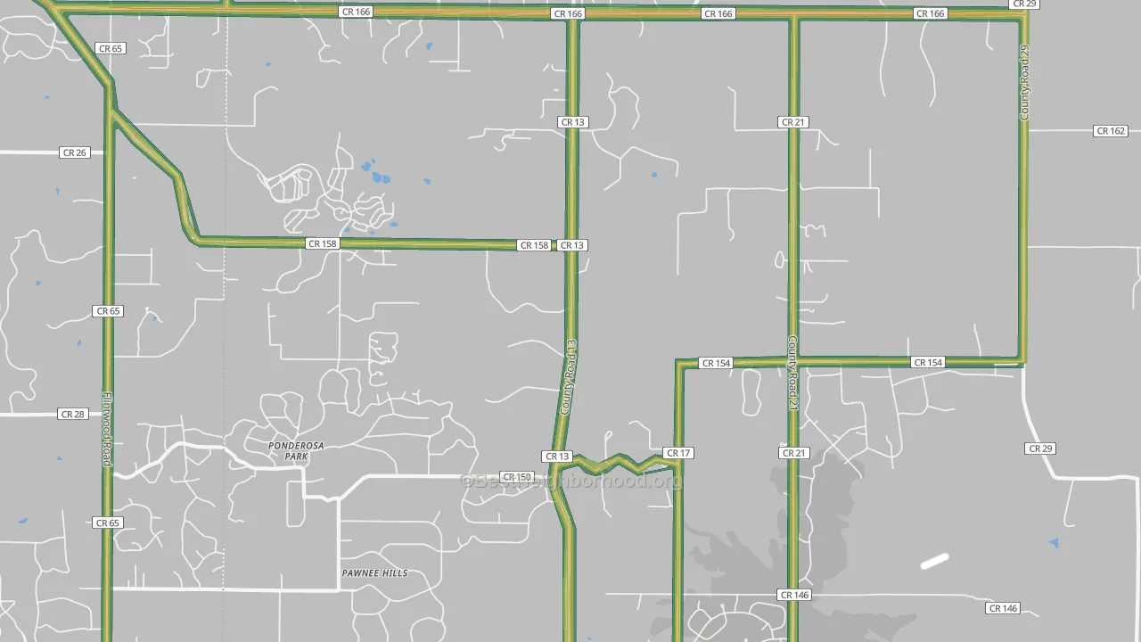 Ponderosa Park, CO Map of Noise Levels in Ponderosa Park