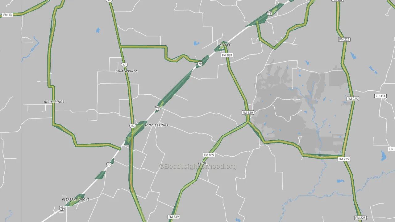 Pone, TX Map of Noise Levels in Pone