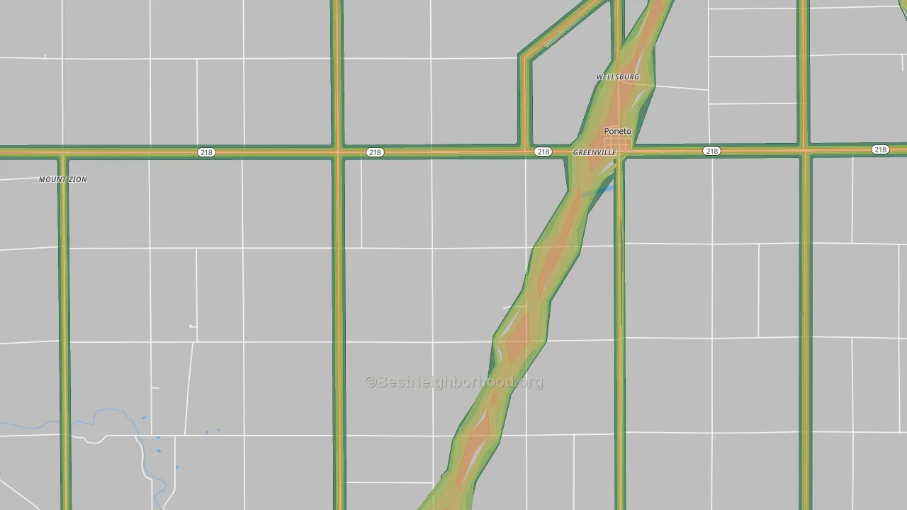 Poneto, IN Map of Noise Levels in Poneto