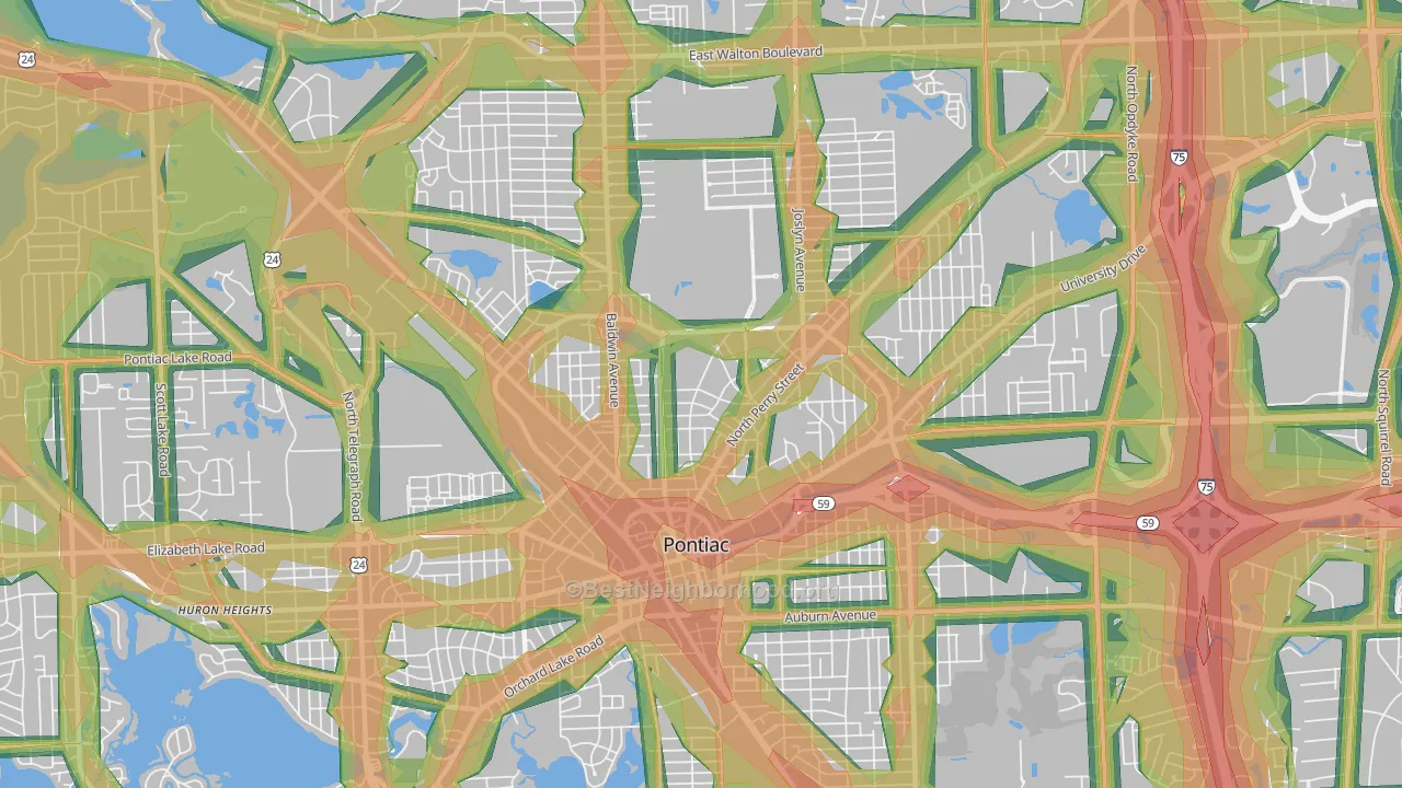 Pontiac, MI Map of Noise Levels in Pontiac