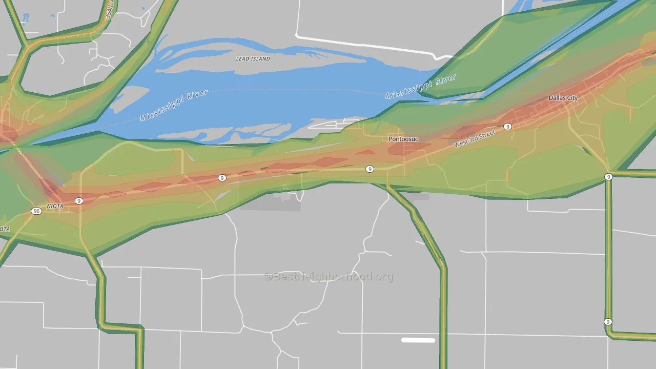 Pontoosuc, IL Map of Noise Levels in Pontoosuc