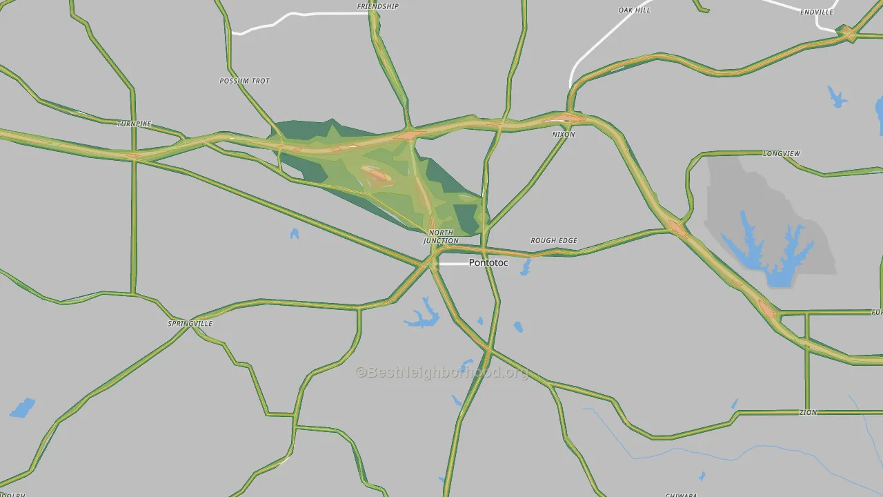 Pontotoc County, MS Map of Noise Levels in Pontotoc County