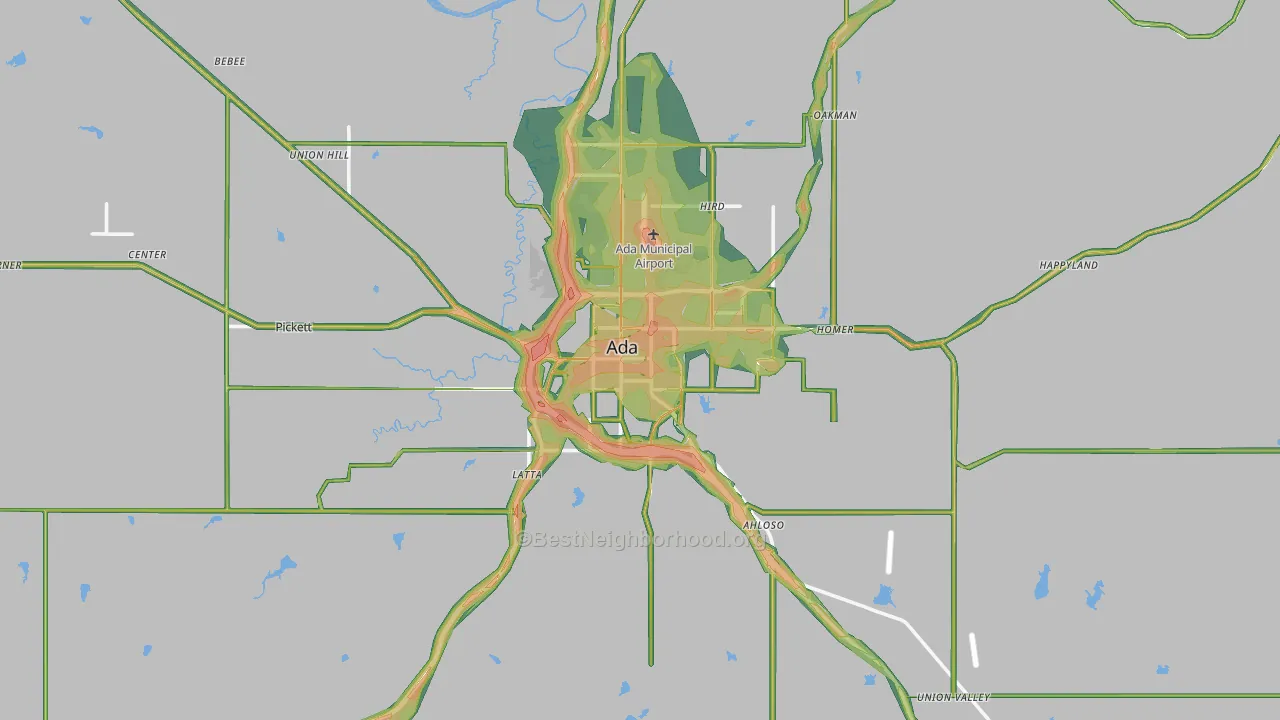 Pontotoc County, OK Map of Noise Levels in Pontotoc County