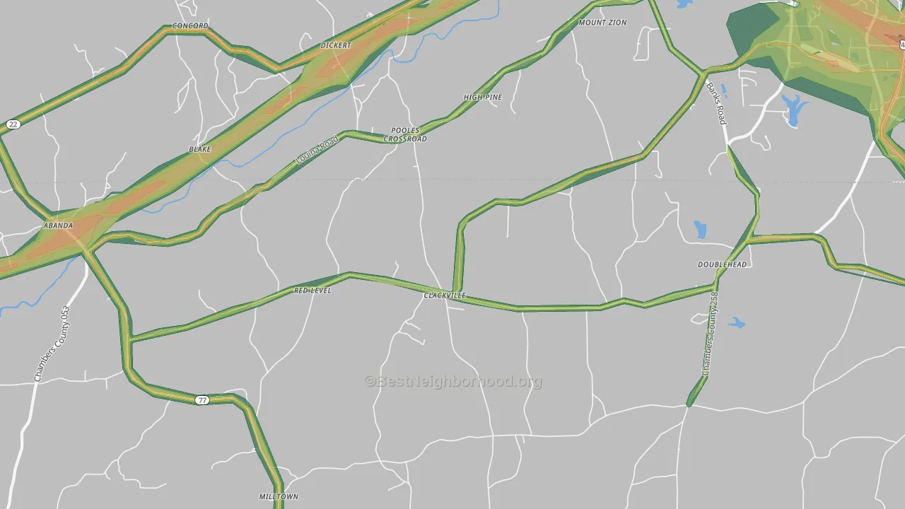 Pooles Crossroad, AL Map of Noise Levels in Pooles Crossroad