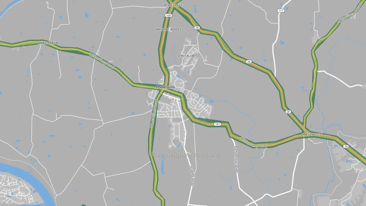 Poolesville, MD Map of Noise Levels in Poolesville