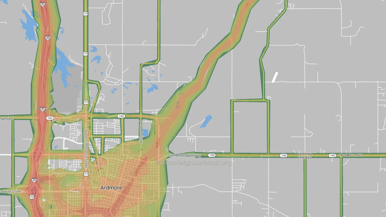 Pooleville, OK Map of Noise Levels in Pooleville