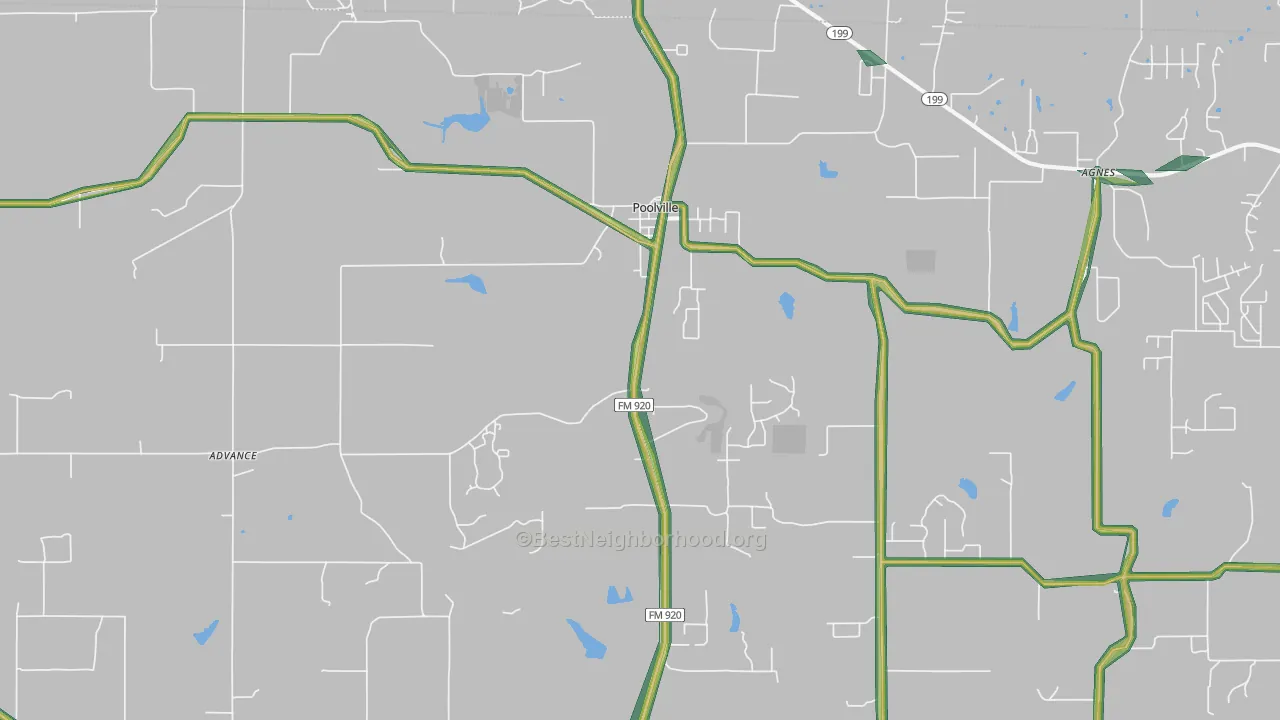 Poolville, TX Map of Noise Levels in Poolville