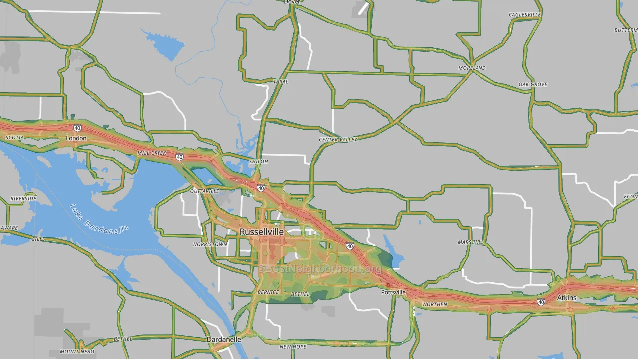 Pope County, AR Map of Noise Levels in Pope County