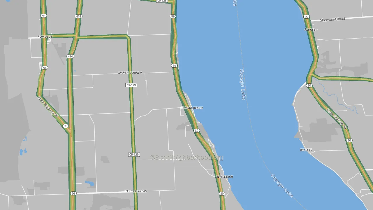 Poplar Beach, NY Map of Noise Levels in Poplar Beach