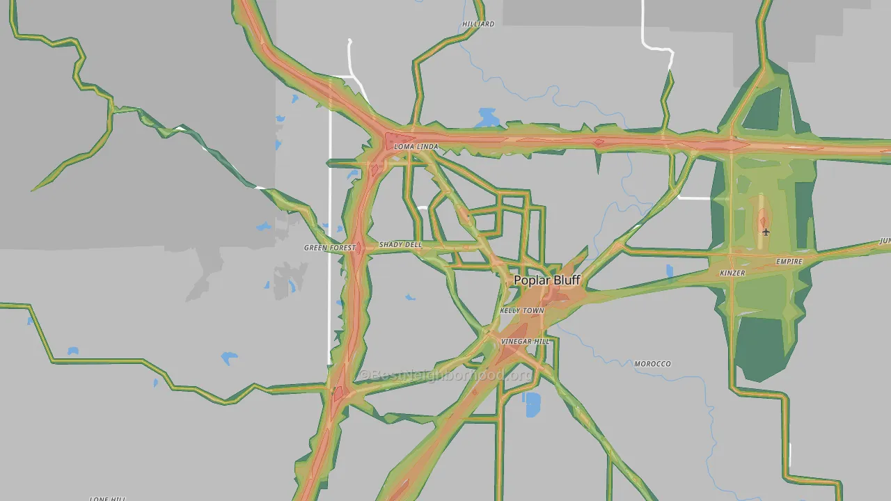 Poplar Bluff, MO Map of Noise Levels in Poplar Bluff