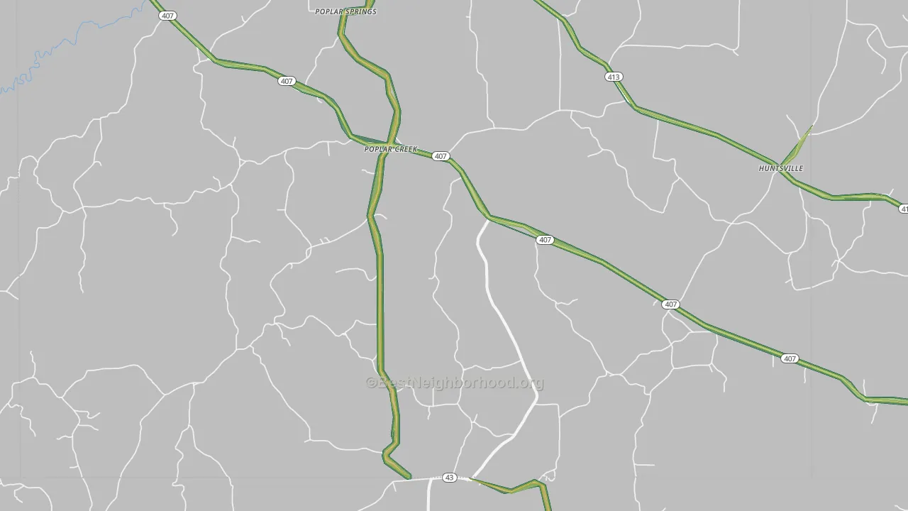 Poplar Creek, MS Map of Noise Levels in Poplar Creek