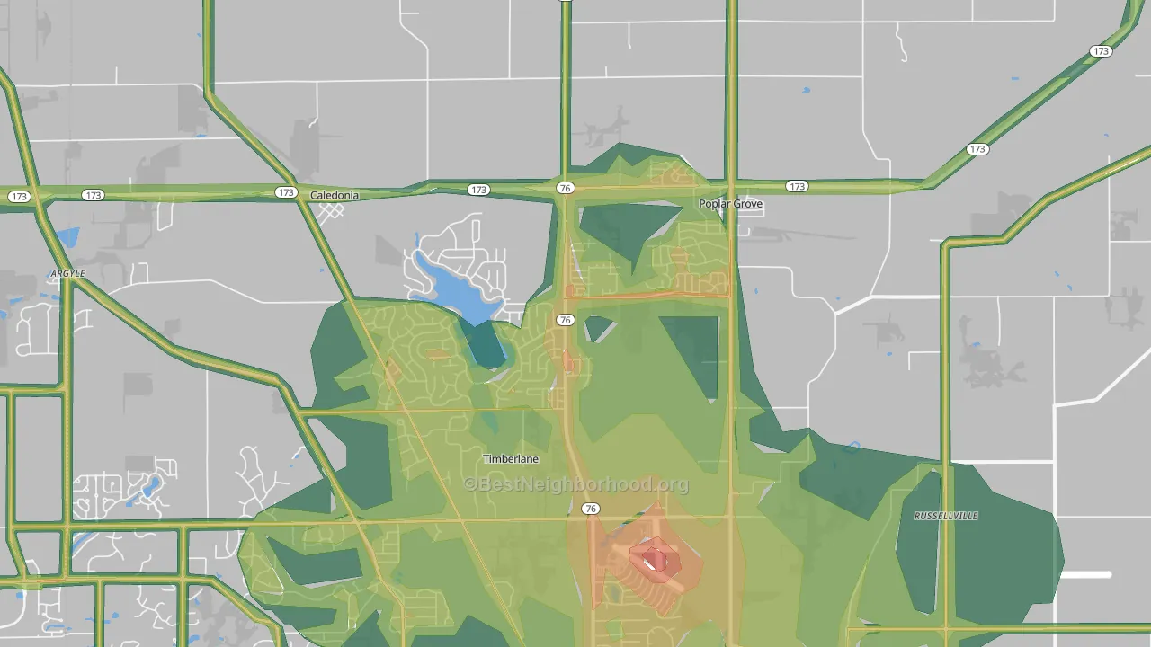 Poplar Grove, IL Map of Noise Levels in Poplar Grove