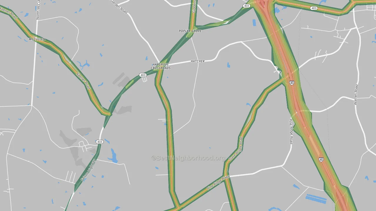 Poplar Grove, NC Map of Noise Levels in Poplar Grove