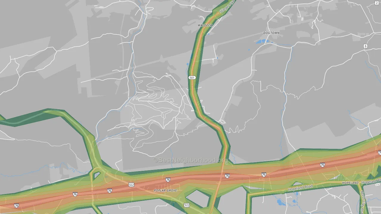 Poplar Grove, PA Map of Noise Levels in Poplar Grove