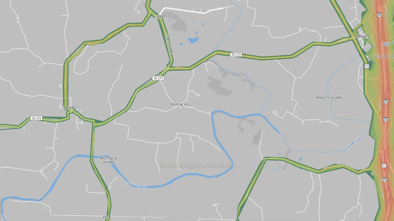 Poplar Hill, TN Map of Noise Levels in Poplar Hill
