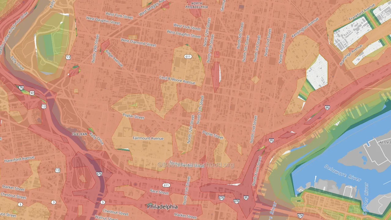 Poplar-Ludlow-Yorktowne, Philadelphia, PA Map of Noise Levels in Poplar-Ludlow-Yorktowne