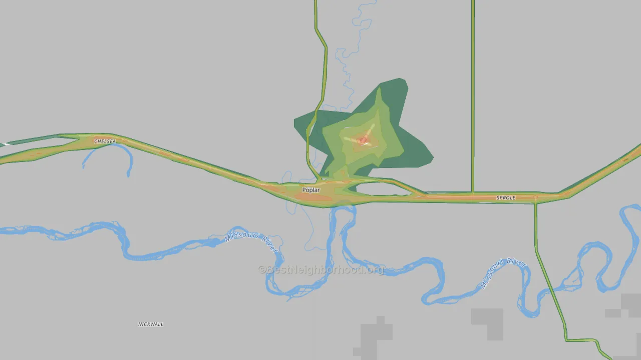 Poplar, MT Map of Noise Levels in Poplar