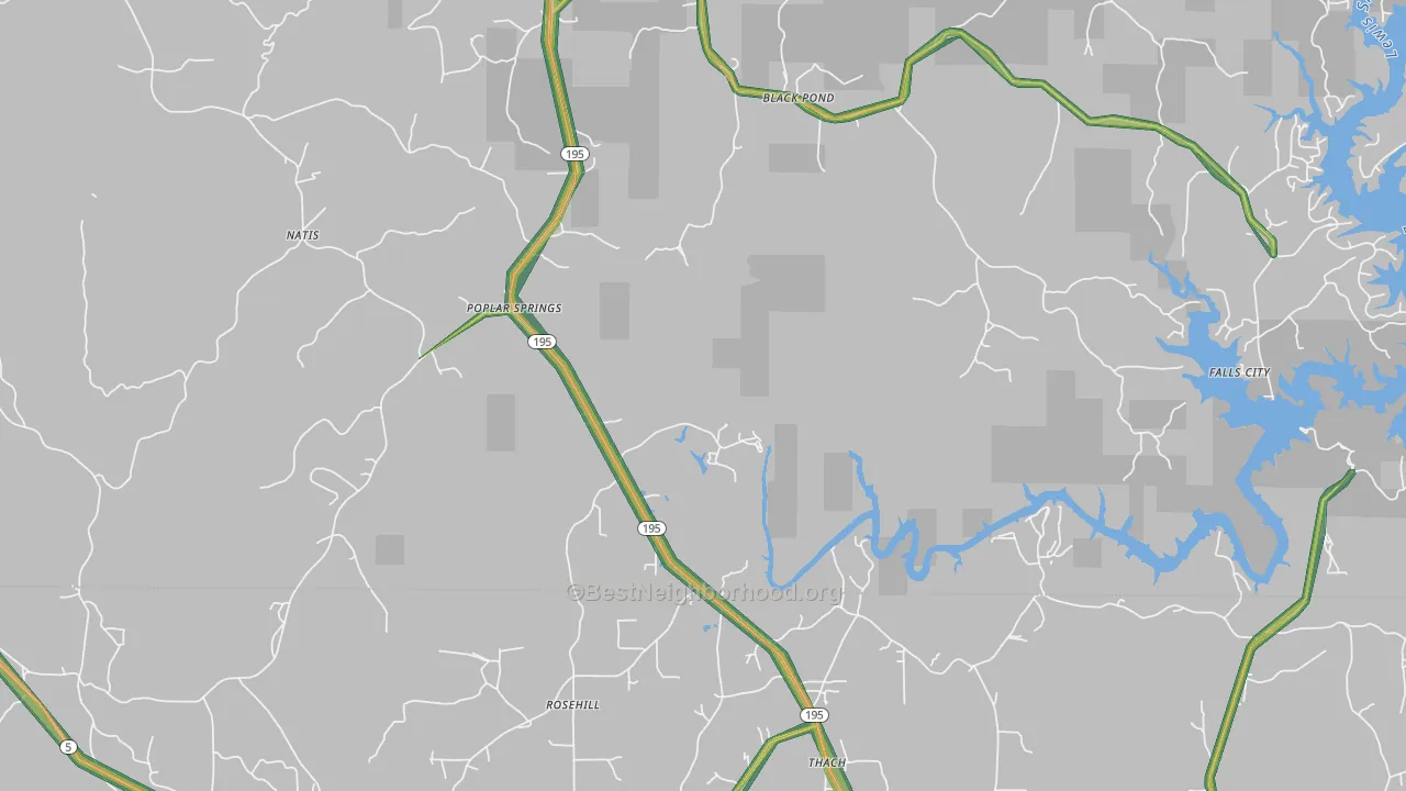 Poplar Springs, AL Map of Noise Levels in Poplar Springs