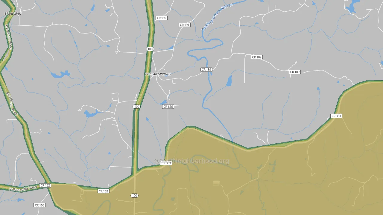 Poplar Springs, GA Map of Noise Levels in Poplar Springs