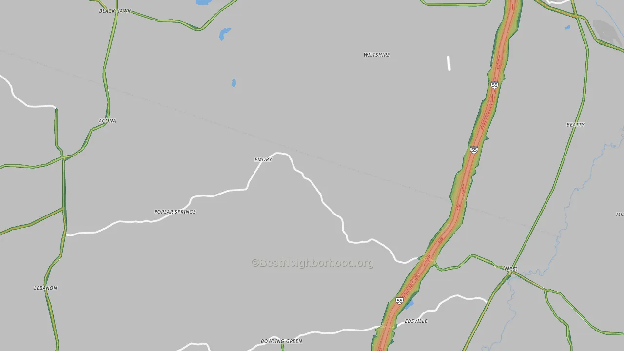 Poplar Springs, MS Map of Noise Levels in Poplar Springs