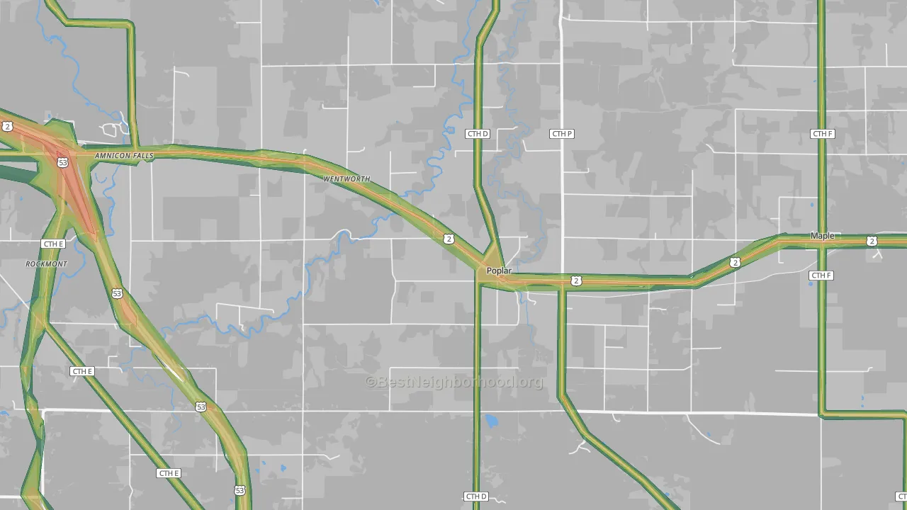 Poplar, WI Map of Noise Levels in Poplar