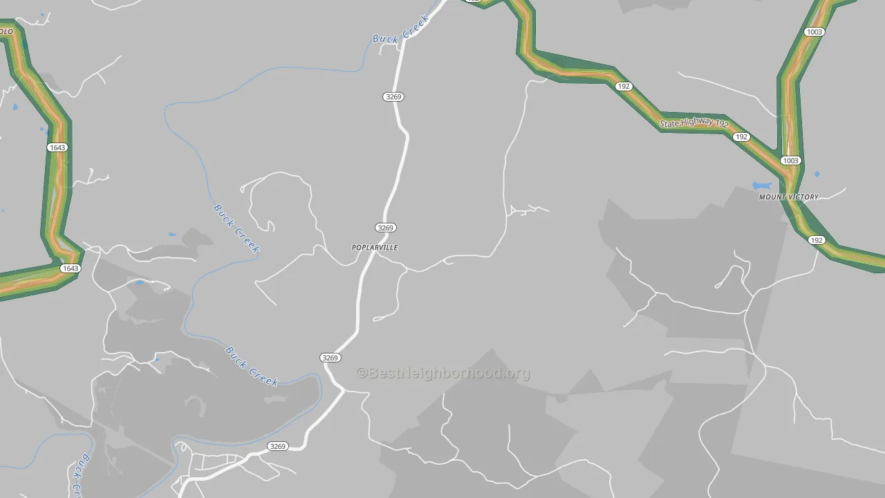 Poplarville, KY Map of Noise Levels in Poplarville