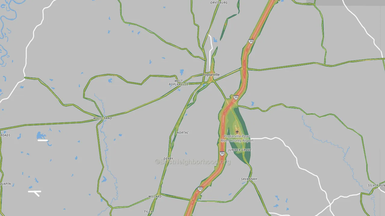 Poplarville, MS Map of Noise Levels in Poplarville