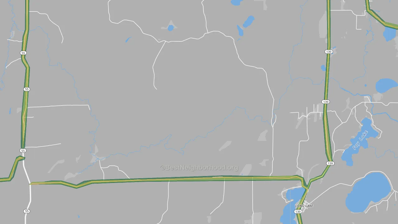 Popple River, WI Map of Noise Levels in Popple River