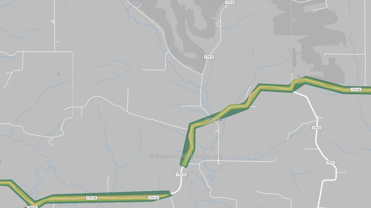 Porcupine, WI Map of Noise Levels in Porcupine