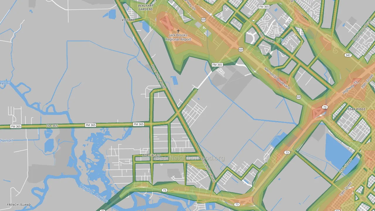 Port Acres, TX Map of Noise Levels in Port Acres