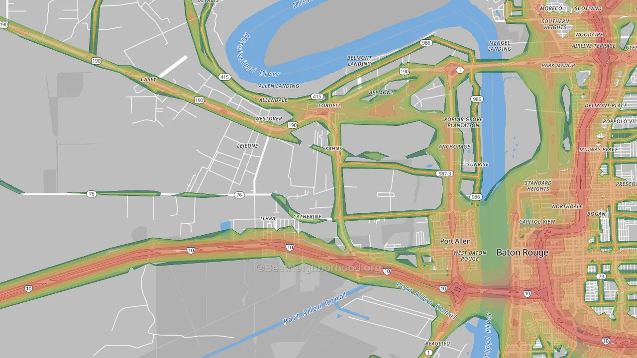 Port Allen, LA Map of Noise Levels in Port Allen