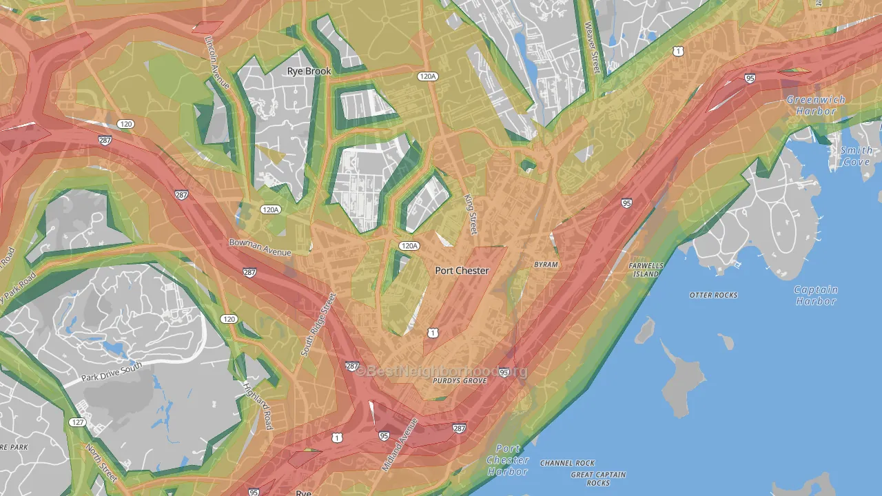 Port Chester, NY Map of Noise Levels in Port Chester