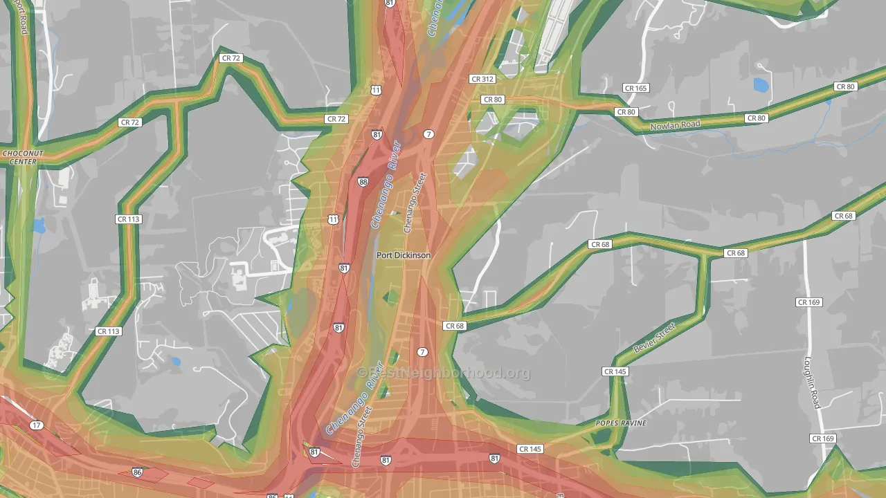 Port Dickinson, NY Map of Noise Levels in Port Dickinson
