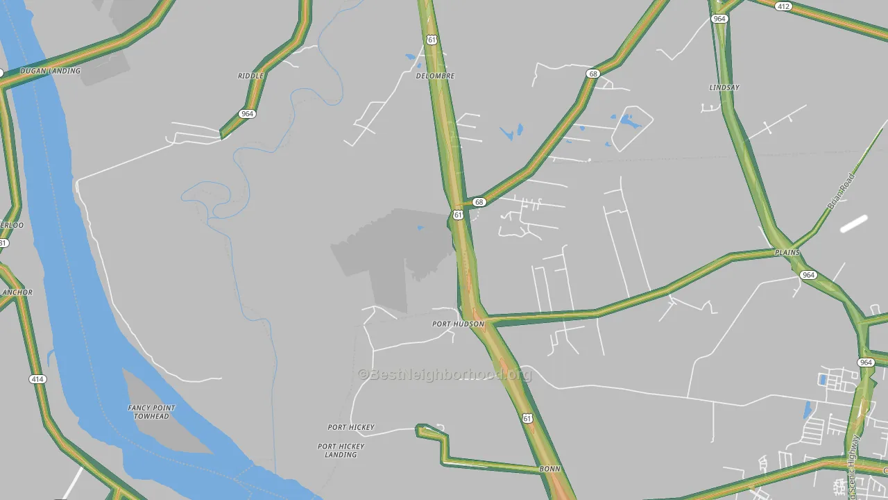 Port Hudson, LA Map of Noise Levels in Port Hudson