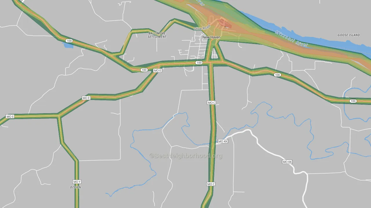 Port Hudson, MO Map of Noise Levels in Port Hudson
