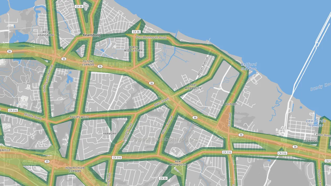 Port Monmouth, NJ Map of Noise Levels in Port Monmouth
