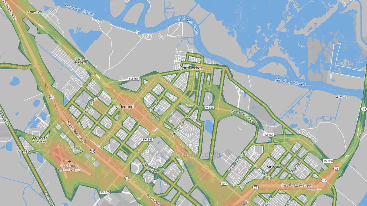 Port Neches, TX Map of Noise Levels in Port Neches