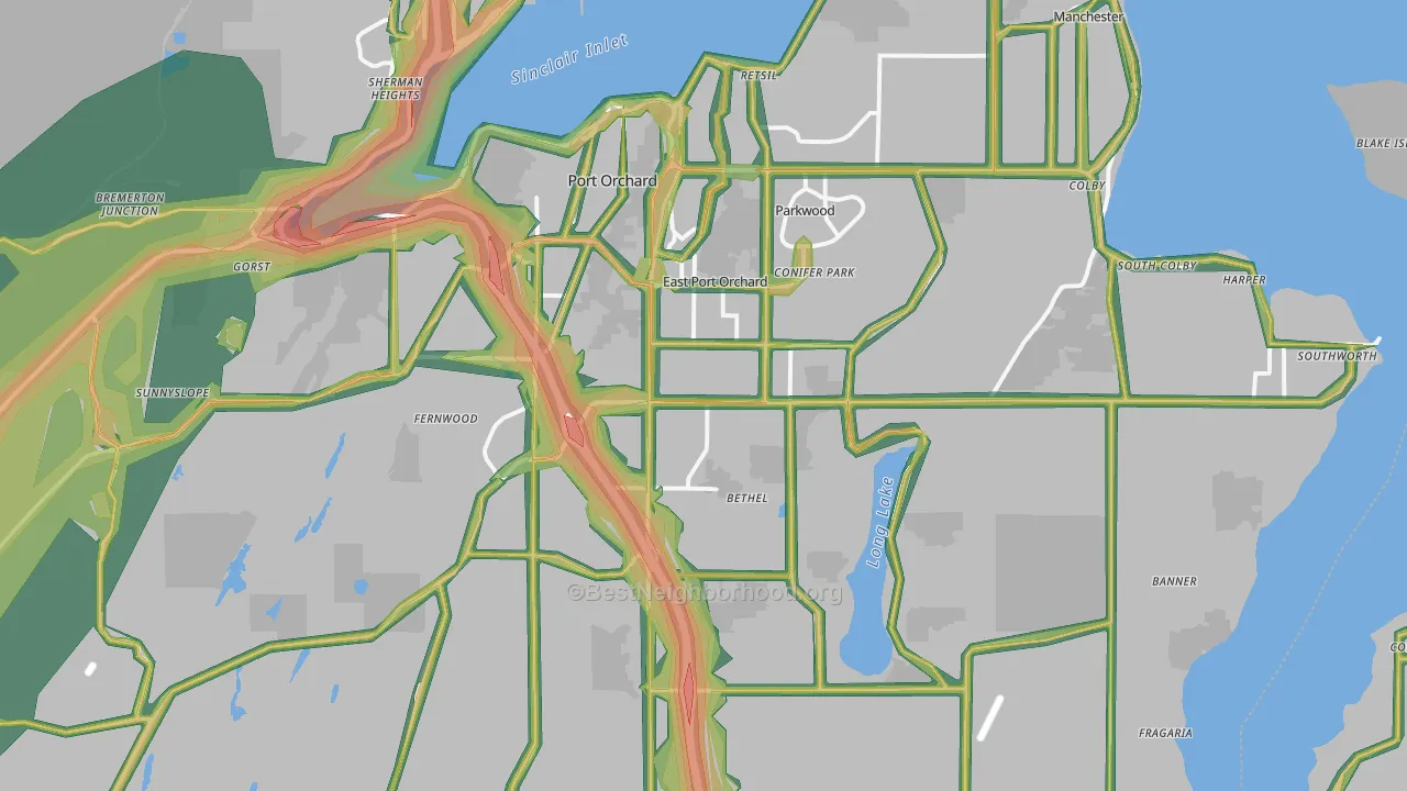 Port Orchard, WA Map of Noise Levels in Port Orchard