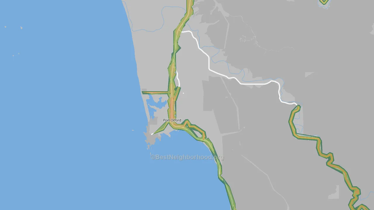 Port Orford, OR Map of Noise Levels in Port Orford
